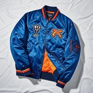 Alta calidad 100% poliéster personalizado Varsity chaqueta azul bordado acolchado forrado Varsity Bomber chaqueta de satén para hombres