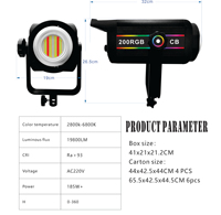 Lumière vidéo LED à panneau LCD blanc RGB 200W 2800-6800K, support Bowens en aluminium, AC110-240V, télécommande de studio, lumière continue