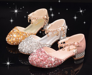Kinderen Kristallen Hoge Hakken Nieuwe Stijl Meisjes Kristallen Prinsessen Schoenen Basisschool Kindermode Leren Schoenen - Product Image 3