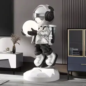 Современный концептуальный дизайн космонавта, лунный светодиодный шар, подставка из смолы, скульптура, левитирующие напольные светильники, освещение для внутреннего декора