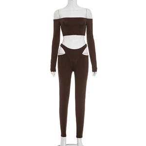 Setelan 2 Potong Wanita Seksi 2025, Atasan Crop Top Lengan Panjang Model Off Shoulder dan Celana Berlubang - Product Image 2