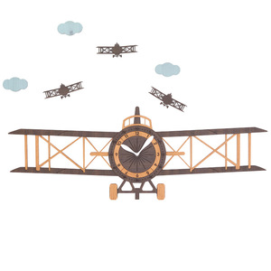 Wooden Airplane <b>Wall</b> <b>Clock</b> Biplane <b>Design</b> Battery Powered For Living Room Decor - Product Image 5