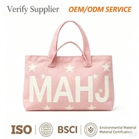 Sac fourre-tout rose moderne de luxe en toile pour jeux de mahjong et supports, avec pochette à accessoires, en stock, pliable, lavable, sac de courses portable