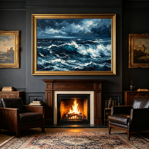 Pintura al Óleo de Olas Impactantes con Textura Intensa Pintada a Mano, Paisaje Marino Azul Marino Majestuoso, <span class=keywords><strong>Arte</strong></span> de Pared en Lienzo para Sala de Estar - Product Image 6