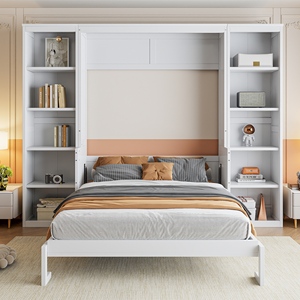 [Stock US] Livraison Gratuite <span class=keywords><strong>Lit</strong></span> Murphy Grand Format <span class=keywords><strong>avec</strong></span> Bureau et Étagère Blanc – Expédition depuis l'Entrepôt US, Prise en Charge du Dropshipping - Product Image 1