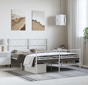 White Modern Metal <strong>Bed</strong> Frame with Headboard and Storage for Teenagers or <strong>Guests</strong> Living Room Use Dimensions 150*200cm - Product Image 3