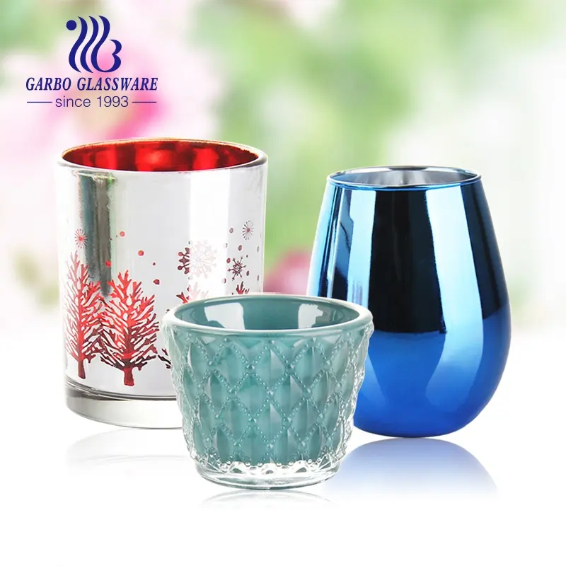 Kunden spezifische rote Farbe Glas kerzenhalter mit Elektr beschichtung und Sprüh farbe Handwerk für Heim dekoration und Hochzeit