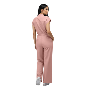 Pantalon droit personnalisé 42388 en tissu élastique rose, vêtement doux au toucher, uniforme <span class=keywords><strong>de</strong></span> clinique dentaire 2026 avec fermeture éclair et ceinture à nouer - Product Image 1
