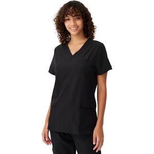 Haut de blouse médicale FOXA pour femme, col en V, mélange de coton, 4 poches, uniforme d'hôpital, extensible, respirant, facile d'entretien - Product Image 1