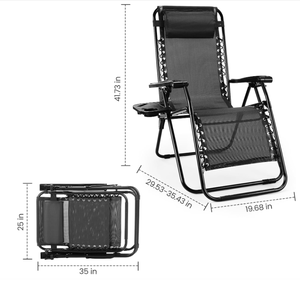 Kursi Zero Gravity Portabel, Kursi Santai Lipat untuk Berkemah, Teras, dengan Tempat Minum, Bantal yang Dapat Disesuaikan, untuk Pinggir Kolam Renang, Halaman Belakang, dan Rumput - Product Image 1
