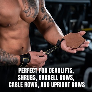 Sangles de musculation en cuir marron avec logo personnalisé, poignées de gymnastique robustes pour soulevés de terre, shrugs, rames avec barre, équipement de powerlifting - Product Image 3