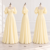 Robe longue personnalisée pour femme, légère, tissée, à manches volantées superposées, col cœur, taille ajustée, coupe trapèze, longueur ras du sol
