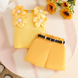 Nouvelle Collection Été 2026 : Ensemble 3 Pièces <span class=keywords><strong>Fille</strong></span> (0-3 <span class=keywords><strong>Ans</strong></span>) – Haut Floral Sans Manches + Short Ceinturé - Product Image 5
