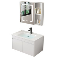 Meuble-lavabo mural flottant moderne en aluminium spatial avec vasque en céramique intégrée pour projets hôteliers