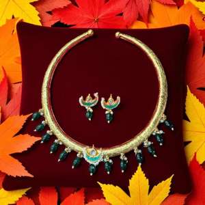 Ensemble de collier Hasli traditionnel multicolore avec boucles d'oreilles pour filles et femmes pour femmes ensemble de boucles d'oreilles mariages plaqués or - Product Image 1