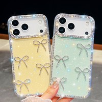 Coque de téléphone PC à strass scintillants avec nœud pour iPhone 18 Pro Max 18 17 16 15, nouveau style, design Ins, protection intégrale 360, motif à pois en relief
