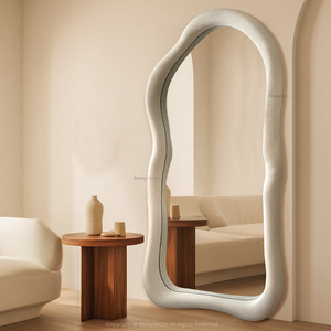 <span class=keywords><strong>Grand</strong></span> <span class=keywords><strong>miroir</strong></span> décoratif en velours crème, <span class=keywords><strong>miroir</strong></span> de dressing irrégulier <span class=keywords><strong>pour</strong></span> <span class=keywords><strong>salon</strong></span>, <span class=keywords><strong>miroir</strong></span> sur pied moderne de grande taille - Product Image 4