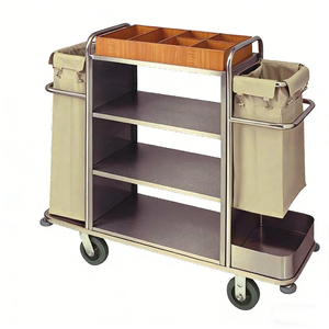 Chariot de ménage professionnel en acier robuste pour hôtel, avec deux sacs à linge, chariot de femme de chambre - Product Image 2