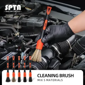 SPTA Juego de 5 Cepillos para Detallado de Autos, Cepillos de Pelo de Jabalí Suave para <span class=keywords><strong>Limpieza</strong></span> de Interiores, Exteriores, Ruedas, <span class=keywords><strong>Motor</strong></span> y Cuero - Product Image 1