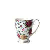 Mug en Porcelaine Fine en Gros, Tasse à Café Florale en Céramique sur Pied avec Logo Personnalisé