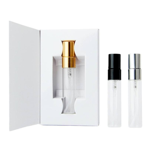 Caja de prueba de perfume portátil cilíndrica para viaje con asa grabada, base de vidrio con recubrimiento UV y embalaje de cartón rígido serigrafiado - Product Image 1
