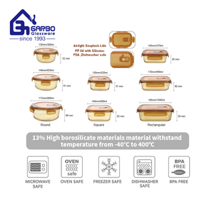 Récipient alimentaire en verre à haute teneur en borosilicate <span class=keywords><strong>avec</strong></span> <span class=keywords><strong>couvercle</strong></span> coloré taille différente boîte à lunch en verre résistant à la chaleur <span class=keywords><strong>bol</strong></span> de couleur unie ambre - Product Image 2