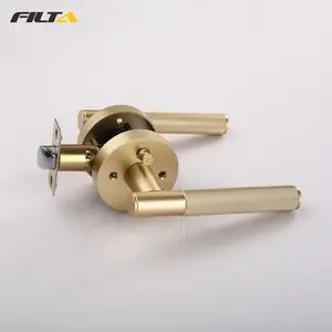 High-Quality Zinc Alloy Bathroom Privacy Keyless Lever Lock Door Handle In Brush Brass Gold Finish