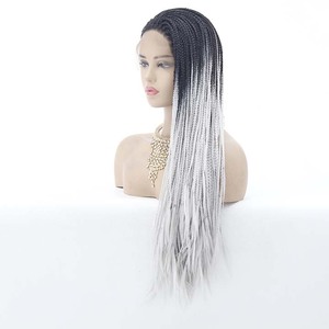Parrucca Intrecciata di Alta Qualità Personalizzabile per Donne, in Fibra Resistente al Calore, Bicolore Grigio e Nero, <span class=keywords><strong>Capelli</strong></span> Lisci, 24 Pollici, Densità 150% - Product Image 2