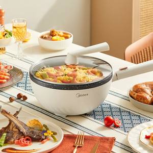 Sartén Eléctrica Midea de 4L Antiadherente con Plato Vaporizador de Acero Inoxidable, Color Blanco Albaricoque - Product Image 3