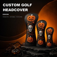 Ensemble de housses de tête de club de golf en cuir PU personnalisées avec broderie de crâne pour driver et bois, protection durable antichoc
