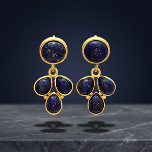 Boucles d'oreilles clous en laiton faites à la main avec pierres précieuses et placage or, style ethnique bohème - Product Image 3