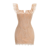 Robe Courte Sexy à Col Carré et Volants en Dentelle pour Femme, Sans Manches, Dos Nu, Coupe Ajustée, Élégante, pour Soirées et Cérémonies