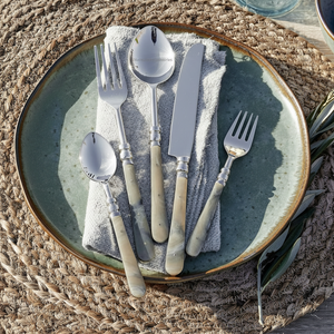 Juego de cubiertos de acero inoxidable de aspecto elegante con mango de hueso de cuerno antiguo Juego de Cubiertos de vajilla de mesa Alquiler de bodas - Product Image 1