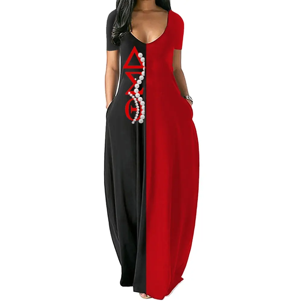 Plus Size Custom DST New Style Autumn Summer urban Delta Greek Sorority V-Neck Women Long Dresses