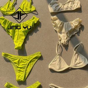 Maillots de bain hawaïens OEM de haute qualité, couleur unie, micro bikini à volants, bikini en nylon recyclé personnalisé - Product Image 3