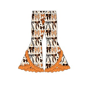 Pantalones de campana con volantes para niñas, diseño de calabaza personalizado, venta al por mayor, moda de otoño, ropa de Halloween de fábrica para boutique - Product Image 4
