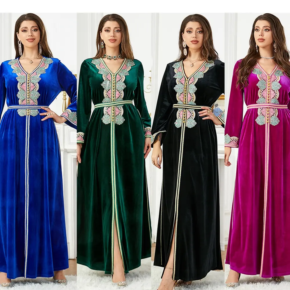 Rotes Samt Eid Ramadan Handarbeit marokkanischer Kaftan Kaftan Kleid Party Hochzeit traditionelle marokkanische Kleidung