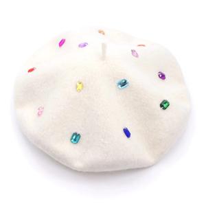 Boina de Lana a Rayas con Pedrería, Estilo Vintage, Versátil, para Otoño e Invierno, para Cabezas Grandes - Product Image 1