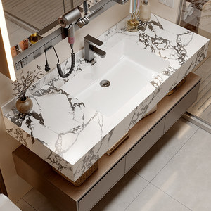 Meuble-lavabo mural moderne de luxe en MDF laqué avec miroir intelligent et vasque en céramique, écologique et étanche, pour villa - Product Image 1