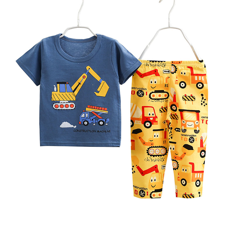 2021 new children's breathable 100%cotton short-sleeved suit Air-conditioned clothing baby summer clothes