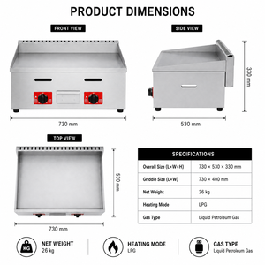 Commercial 730mm LPG Gas Griddle GH-720 Stainless Steel <b>Flat</b> <b>Top</b> <b>Grill</b> with Adjustable Controls and Oil Drawer for Restaurant - Product Image 3