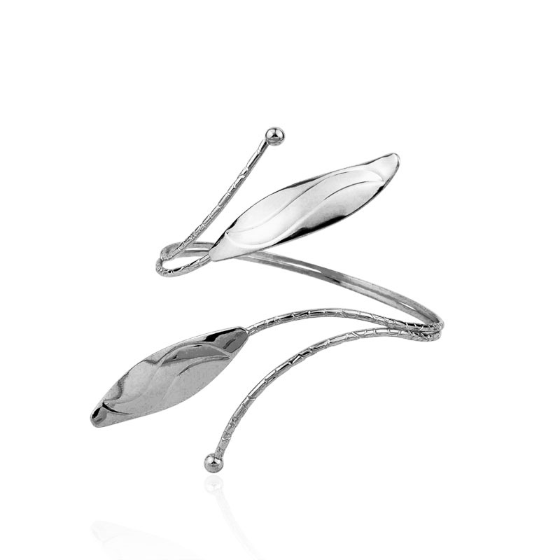 Brassard en perles soudées double feuille argent
