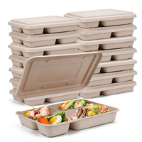 Plateaux à déjeuner en bagasse de canne à sucre jetables naturels 4 assiettes en papier compostables biodégradables à 5 compartiments