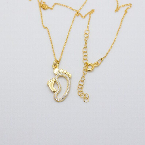 Nuova collana Trendy nuova madre ciondolo in acciaio inox placcato oro 18K zircone bambino piede collana <span class=keywords><strong>gioielli</strong></span> per <span class=keywords><strong>le</strong></span> donne - Product Image 5