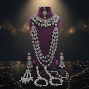 Elegant High Quality <b>silver</b> Plated Bridal Engagement Wedding Anniversary Party Gift Ethnic Fashion Rhodium Plated Jewelry Set - Product Image 2