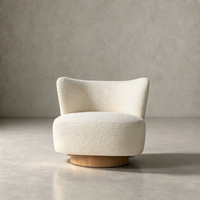 Fauteuil d'appoint pivotant OAKEN moderne en bouclette, base en bois massif, dossier incurvé, fauteuil lounge individuel pour salon et chambre à coucher