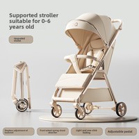 Poussette Enfant Multifonctionnelle avec Roues en PU Type X et Tissu Coton Pliable, Landau de Voyage Extérieur pour Bébé