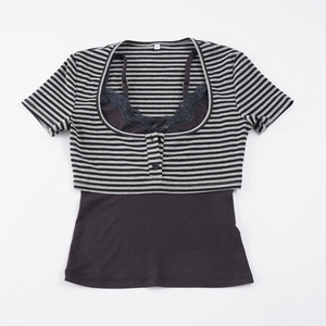 Conjunto sexy de dos piezas con botones y ribete de encaje para mujer - Product Image 2