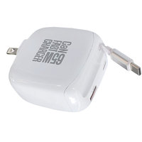 Chargeur rapide 65W avec câble rétractable, prise pliable, ports USB-A et USB-C, câble USB-C pour tablette, ordinateur portable, smartphone