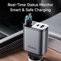 Kabel Charger Mobil Retraktil 4-in-1 Source Factory, Pengisian Cepat PPS PD 45W 80cm Kabel Ganda untuk Pengisian Cepat Ponsel